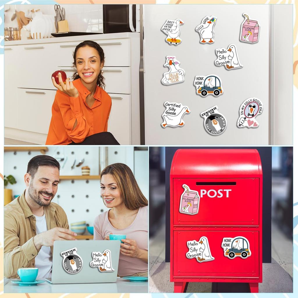 Goose Fridge Magnet Set- 9Pcs Funny Animal Refrigerator Magnetic Stickers Goose Magnets Silly for Fridge Cute Meme Fridge Magnets Gifts for Locker