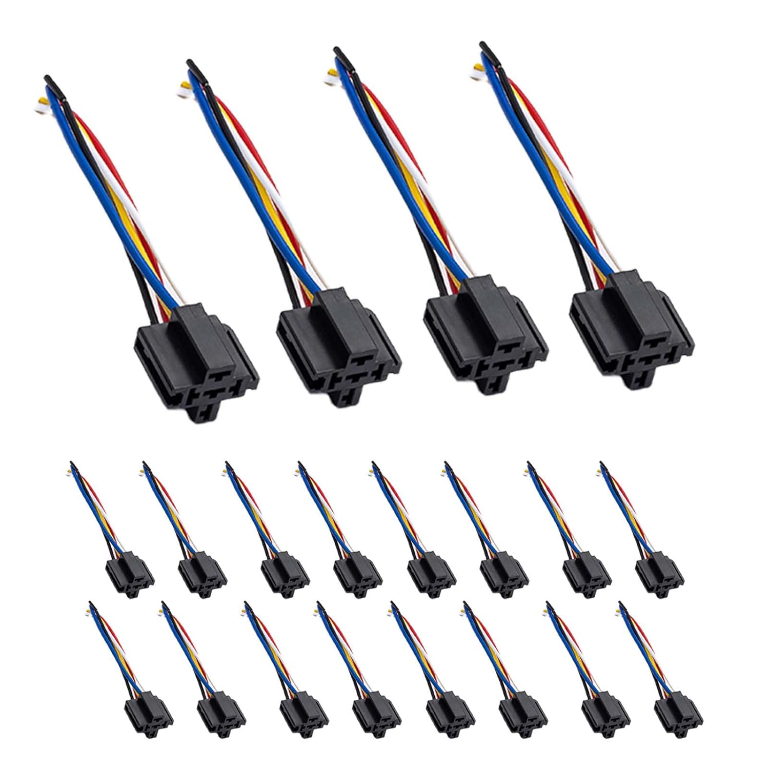 20-Pack - Compatible with  Style 12V DC 5-PIN SPDT Interlocking Relay Socket Harness Base with Wires