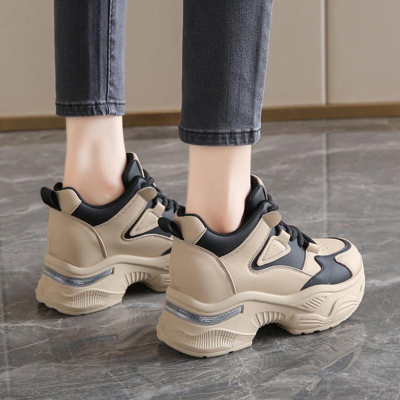 Fashion Mixed Color Chunky Sneakers Women 2025 Fashion Non Slip Platform Vulcanized Shoes Woman Thick Bottom Lace Up Casual Sports Shoes