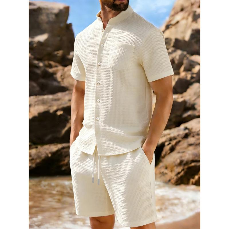 Men's Trendy Waffle Lapel Two-Piece Summer Set