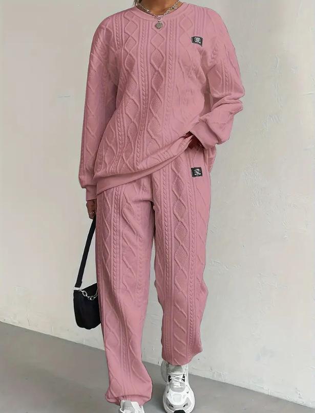 2026 Autumn/Winter Women's Jacquard Long-Sleeve Sweatshirt and Pants Set