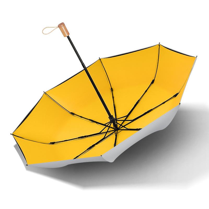 Titanium silver 8K three-fold umbrella sunscreen parasol small fresh sunscreen UV protection women's weather and rain umbrella solid wood handle