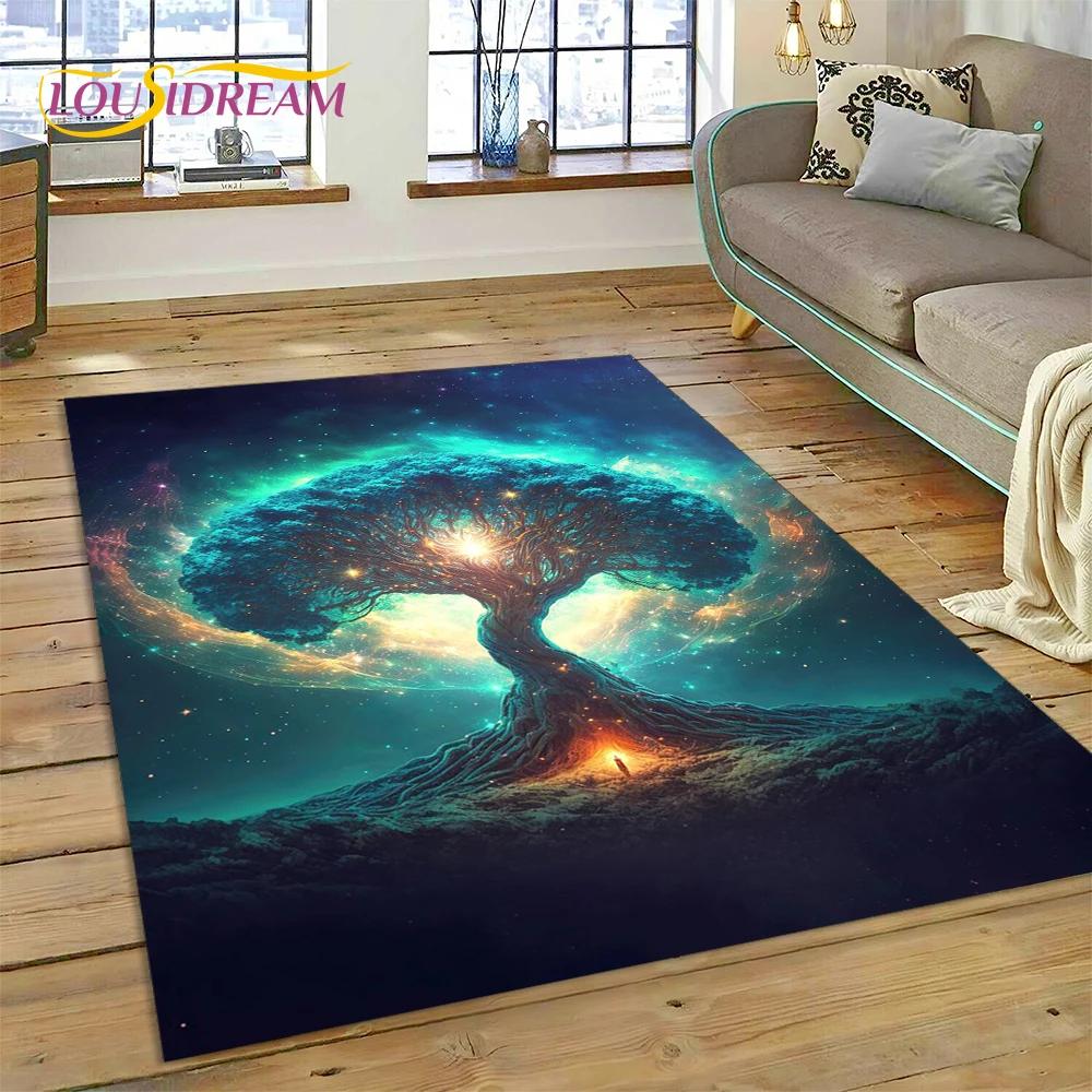 Doğa Yaşam Ağacı İskandinav Mitolojisi Yggdrasil Halı Kilim Ev Oturma Odası Yatak Odası Kanepe Kapı Paspası Dekor, Çocuk Kaymaz Zemin Paspası