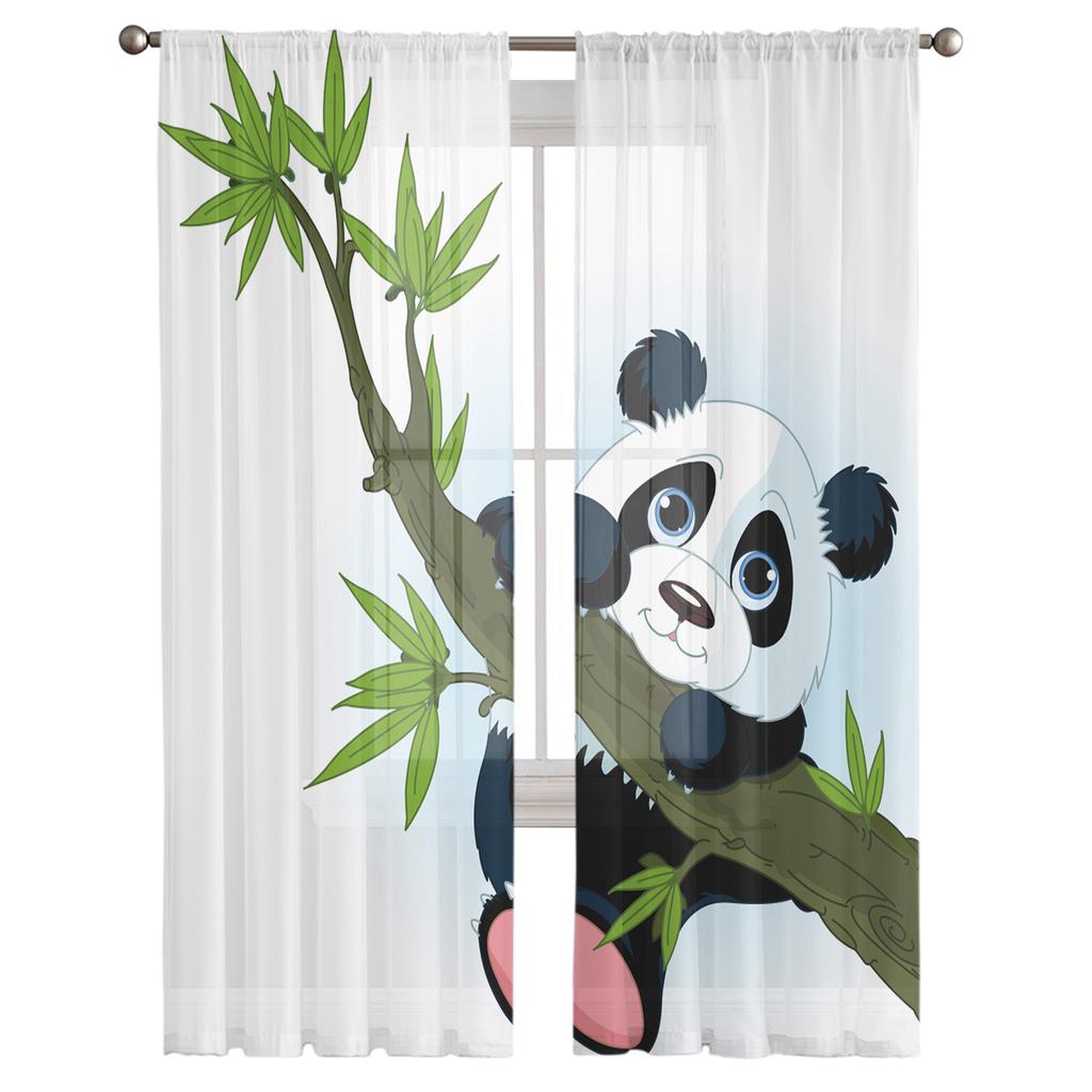Djur Söt Panda Bambu Tecknad Tyll Fönsterbehandling Skira Gardiner för kök Vardagsrum sovrummet Gardiner Dekoration