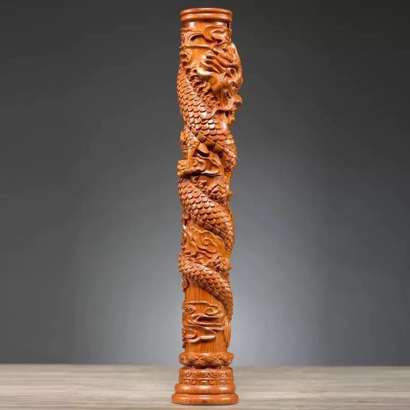 Karin Dragon Pillar Ornament: Solid Wood Twelve Zodiac Dragon Plate for Home Decor