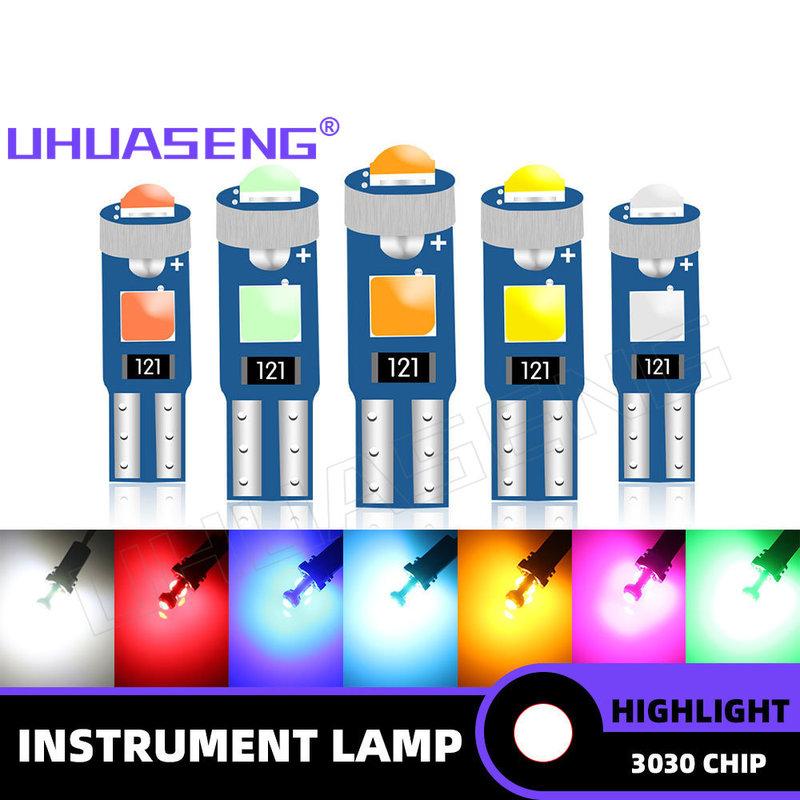 UHUASENG 8PCS Meter Led T5 Bulb W3W 17 2721 3SMD 73 74 trument Dashboard Plate Panel Indicator Signal Lamp Car Warning Light T5