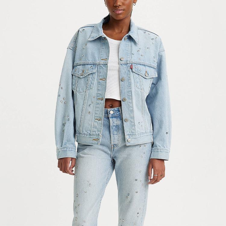 Levis Single Button Collar Drop Shoulder Truck Driver Denim Jacket Unisex Jacket Blue A1743-0033