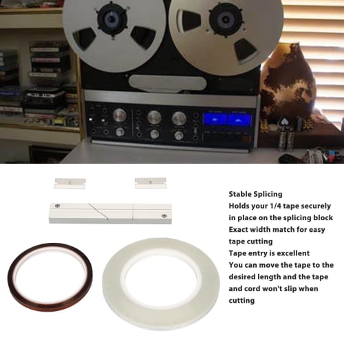 Splicing Block Kit, 1/4" 10" Aluminum Tape Splicing Set for Revoxsonido Opening Reel-to-Reel Cassettes, Includes 1 Roll of Splicing Tape and Leader Ta