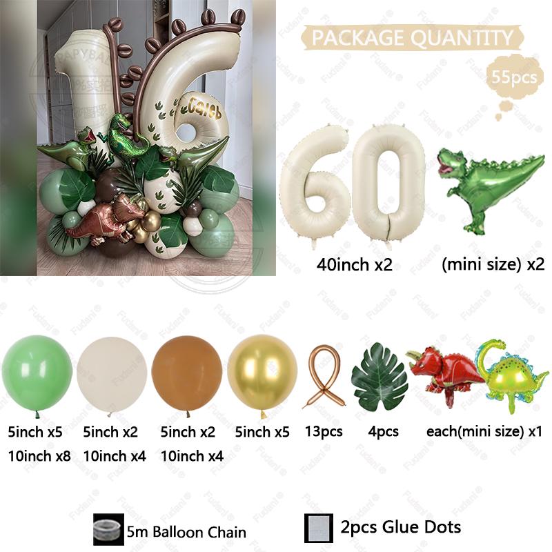 54pcs Jungle Theme Dinosaur Party Balloon Arch Set for Boy Wild One 1-9st Birthday Party Decoration Baby Shower First Birthday