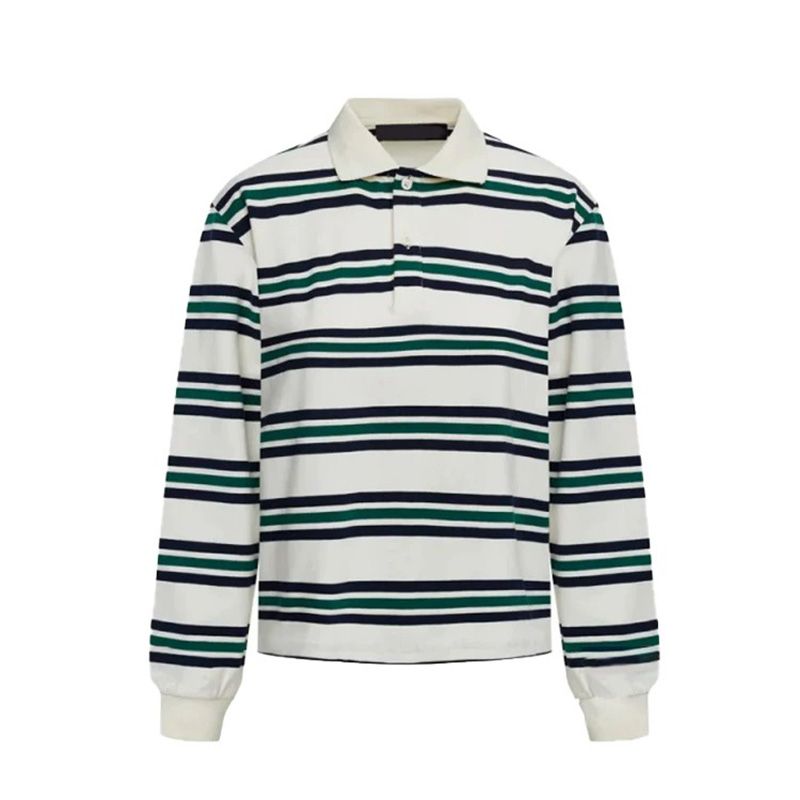 Miu Series Visual Sense American Retro Sexy Contrast Color Stripes Polo Collar Lazy Sense Long Sleeves Versatile T-shirt