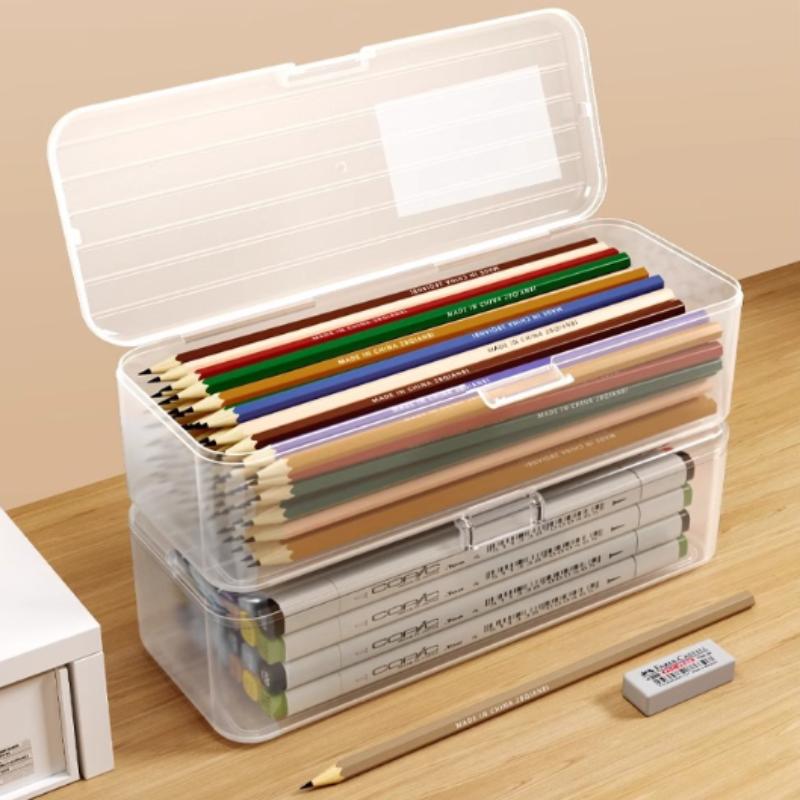Multi-Functional Plastic Storage Box Large-Capacity Transparent Pen Box Stackable Pencil Case Gift