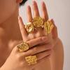 New Geometric Hammered Stainless Steel Open Ring for Women, Non-fading Titanium Steel Hand Jewelry