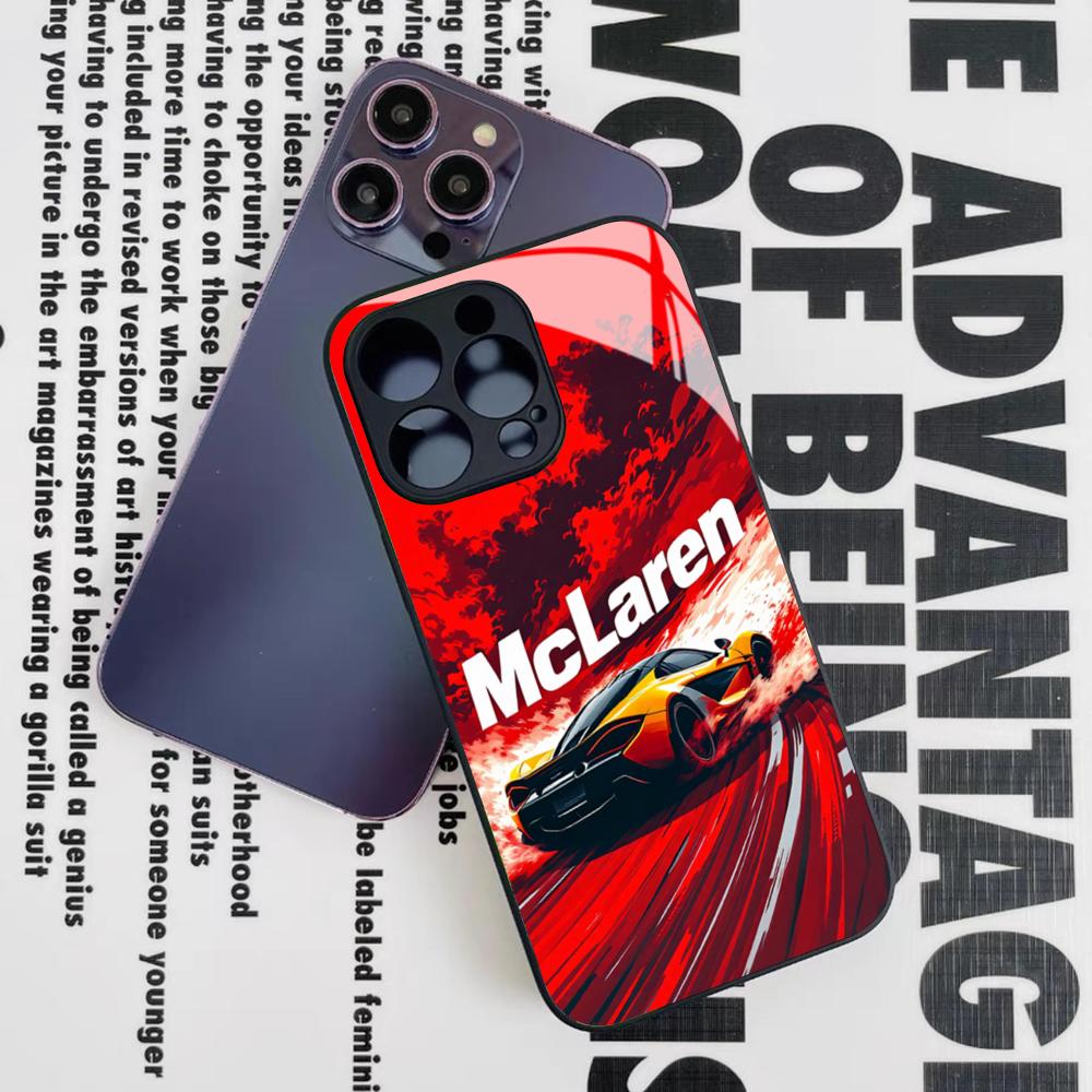SuperCar M-McLarenS Phone Case for Iphone 16 15 14 12 11 13 Pro Max Mini 8 X Xr Xs Puls Black Glass Cover