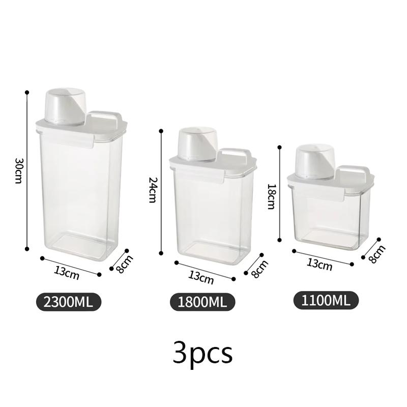

Пластиковый контейнер для хранения, влагостойкий, герметичный, для стирального порошка, контейнер для хранения хлопьев с мерным стаканом, банка для кухонных принадлежностей