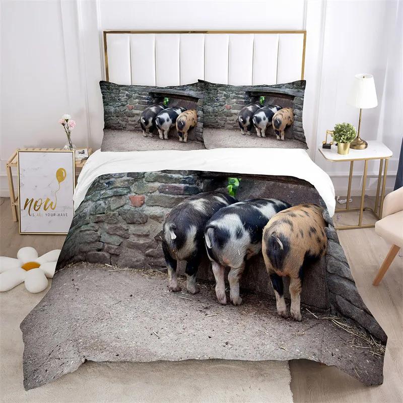 Pig Duvet Cover 3Pcs Lovely Animal Printed Bedding Set Cute Pet Comforter Cover King For Kids Boys Girl Children Bedroom Decor