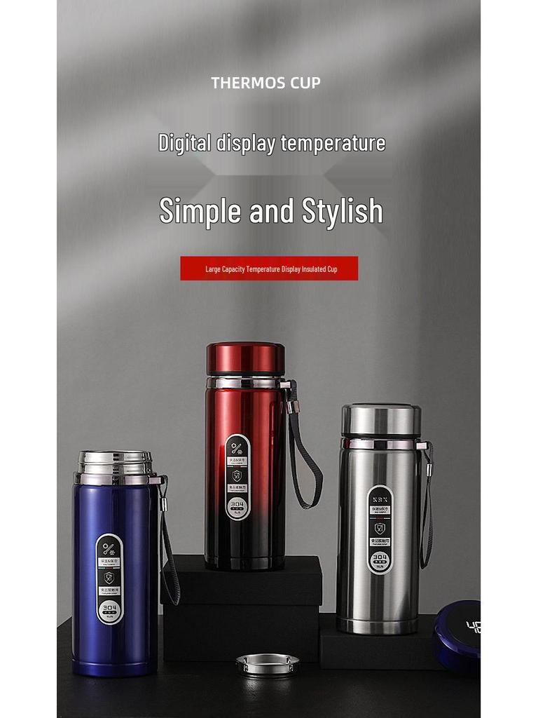 304 Stainless Steel Large-Capacity Insulated Water Cup with Smart Temperature Display and Handle