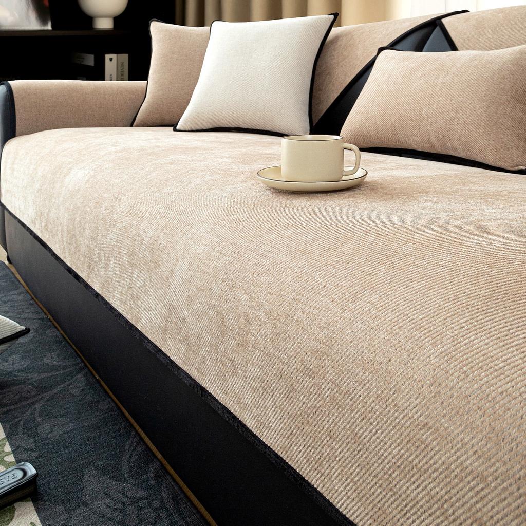 Copridivano Minimalista in Twill Monocolore e Chenille per Tutte le Stagioni, Coprischienale Antiscivolo per Salotto, Copridivano, Asciugamano per Divano