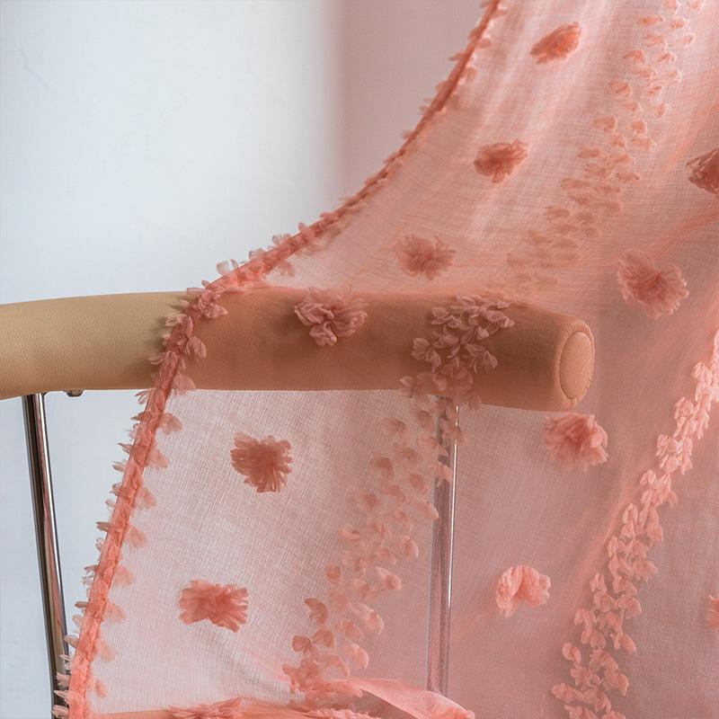 

Bohemian Tufted Floral Embroidered Curtains Boho Style Voile Drapes Moroccan Living Room Bedroom Transparent Tulle Curtain W132cm X H45cm