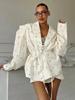 Fashion Floral Belts Blazer Coat Women Shoulder Pads Single Breasted Notched Long Sleeve Street Jacket 2025 Spring Holiday Party