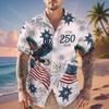 Vintage Palm Tree Hawaiian Blue White Tropical Print Short Sleeve Button Casual Beach Shirt for men