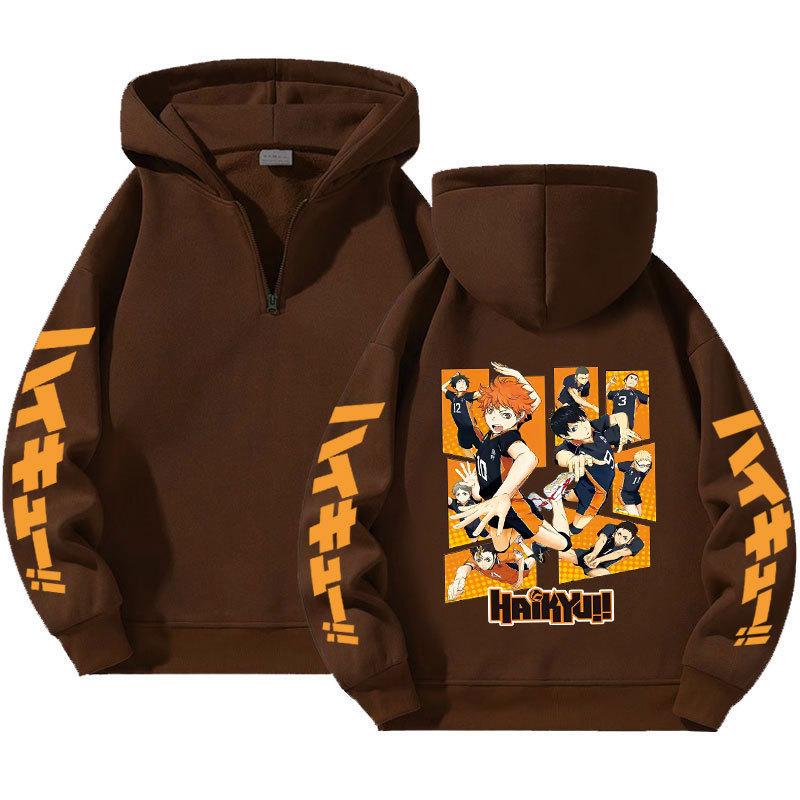 Haikyuu!! Quarter Zip Hoodie, Loose Fit Unisex Anime Sweatshirt New Quarter-zipper Pullover Sweatshirt for Men and Women