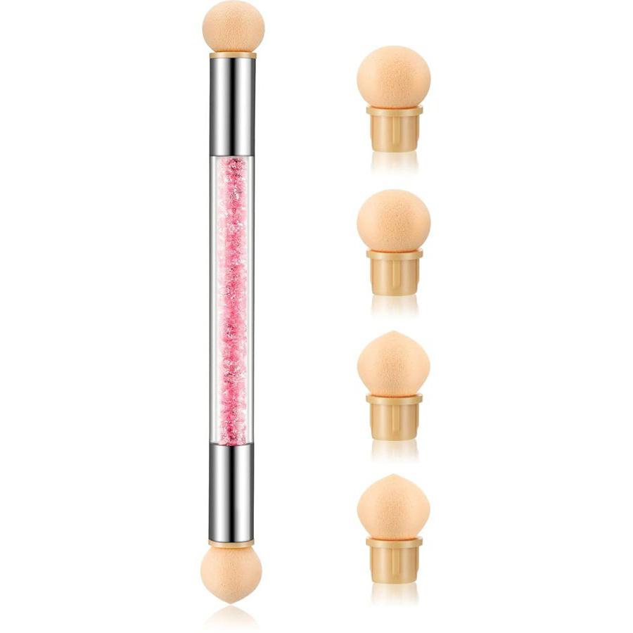 6 Sponge Heads + Double-head Gradient Shading Pen Dotting Brush Sponge Head Rhinestone Handle Nail Art Brush Nail Art Painting Tool розовый