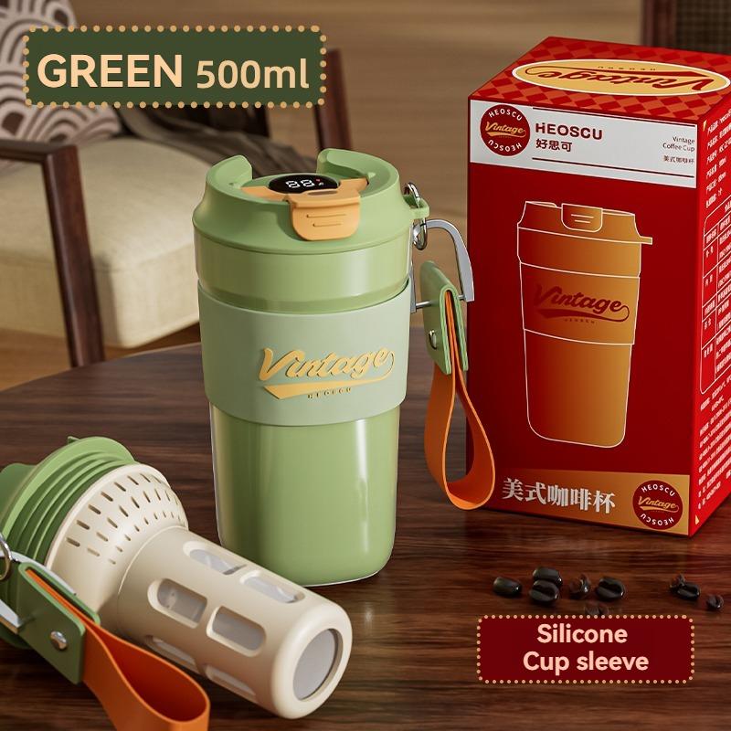 Coffee Cup Stainless Steel Thermos Tumbler Coffee Filtering Intelligent Coffee Mug Straw Bottle Smart Flasks 500ml зелёный