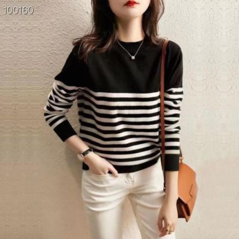 

Женский полосатый вязаный свитер Весенне-осенний свитер с длинным рукавом Женский базовый свитер L