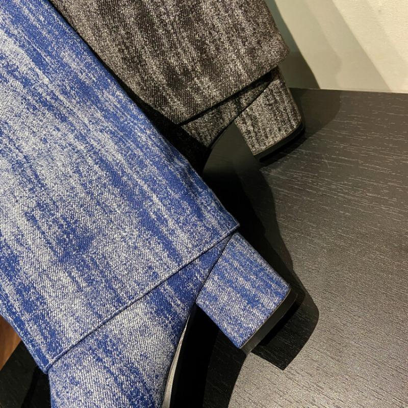 Módní značka Hovězí kůže+denim Kožená přezka Dlouhé kozačky Podzim Zima Kořeněné dívky 5,5cm Vysoké podpatky Módní Kozačky po koleno Dámské Denimové kozačky 44