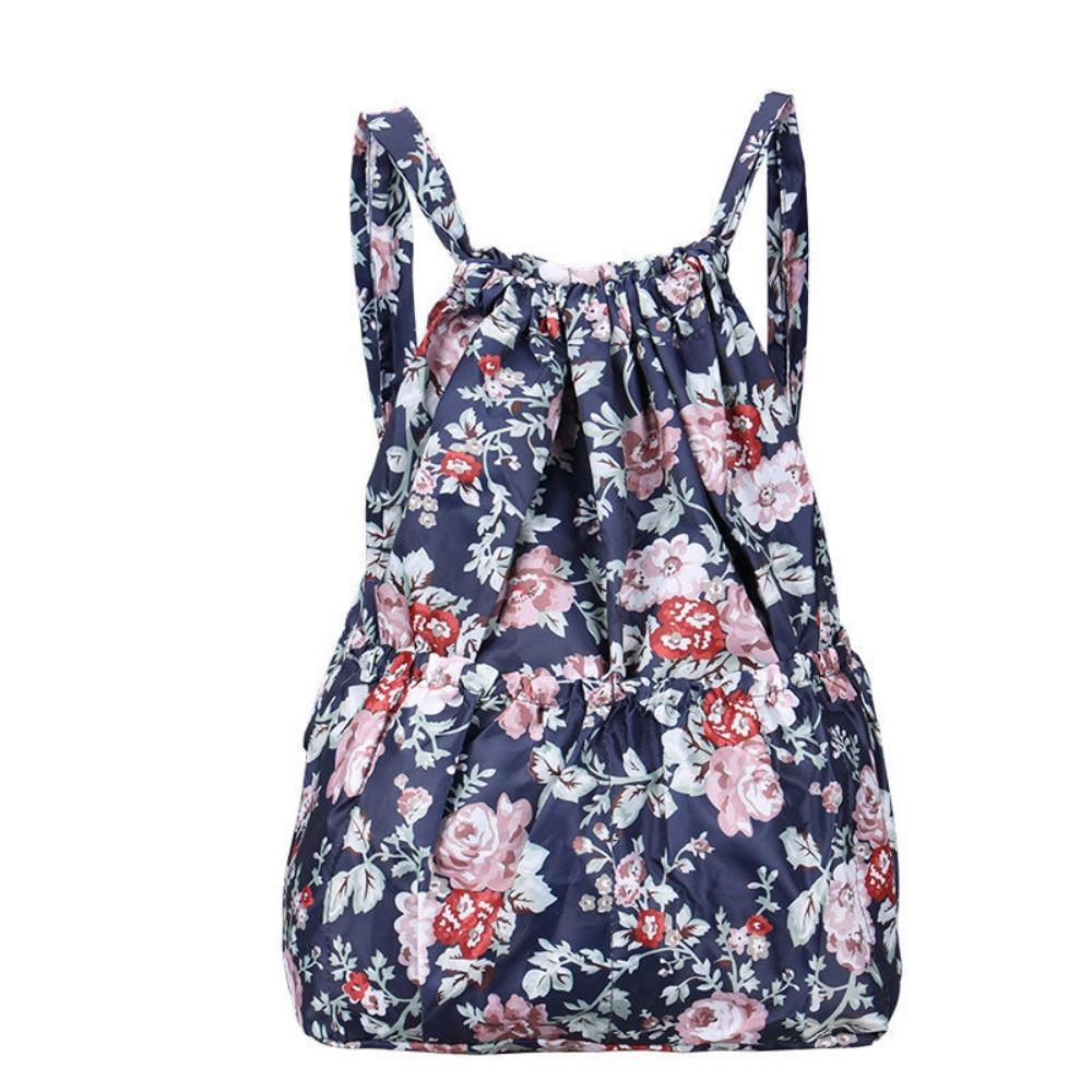 Floral Printed Drawstring Bag Polyester Large Capacity Portable Shopping Bag Lightweight Waterproof Travel Bag Teenage Girls