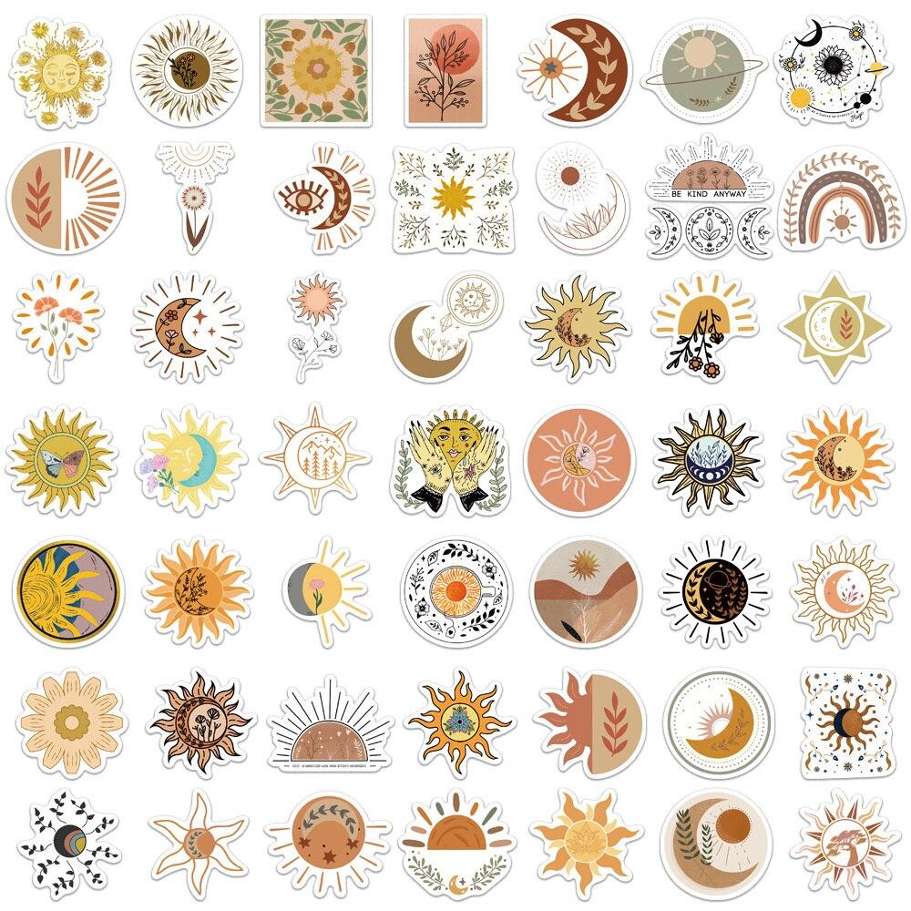 10/50pcs Flowers Sun Stickers Moon Graffiti Stickers for DIY Luggage Laptop Skateboard Motorcycle Bicycle Sticker