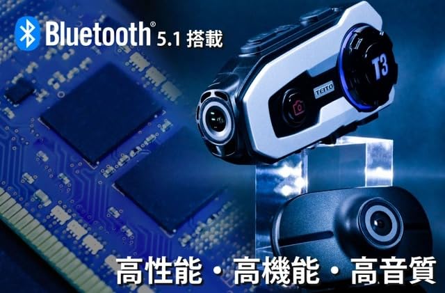 TEITO Motorcycle Intercom T3 with Dual Front and Rear Cameras for Simultaneous Recording