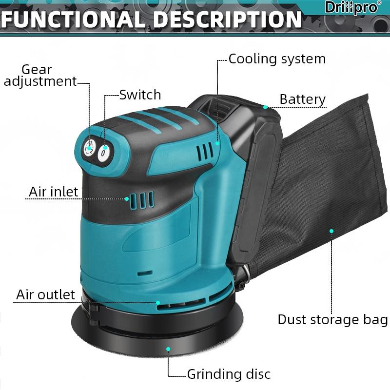 NEW Cordless Electric Sander Car Polisher 3 Gears of Speeds Adjustable Auto Polishing Machine Wood Metal Waxing Grinding Machine 125mm