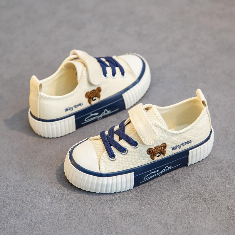 Bear Embroidery Children Canvas Shoes Boy Sneakers Girls Tennis Shoes Laceup Toddler Footwear Casual Kids Sports Shoes