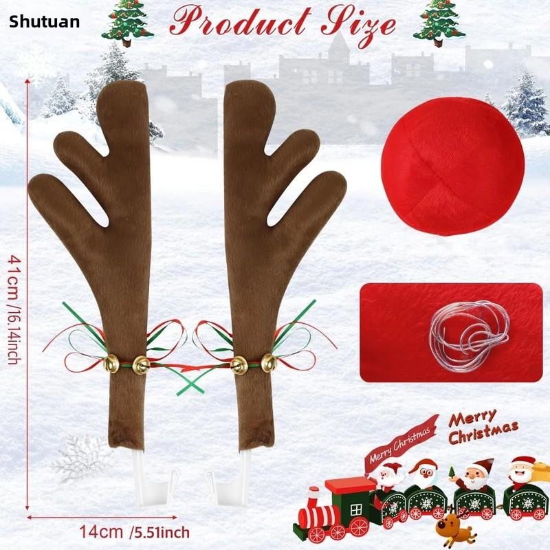 Car Reindeer Antlers & Nose Christmas Costume Auto Decoration, Rudolph Reindeer Jingle Bell Added To Holiday Spirit