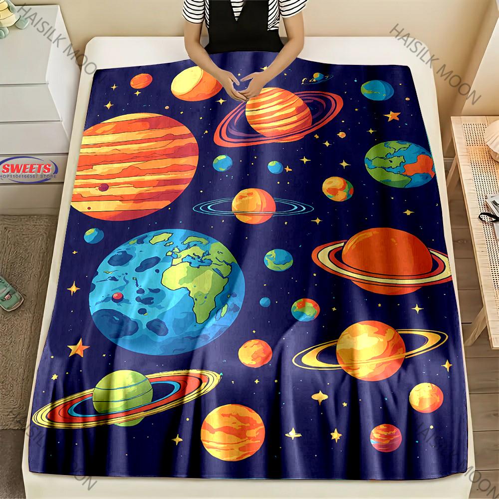 Cartoon Universe Planet Blankets for Couch Chair Sofa, Soft Warm Blankets for Women Men, Room Decor Blankets for All Seasons