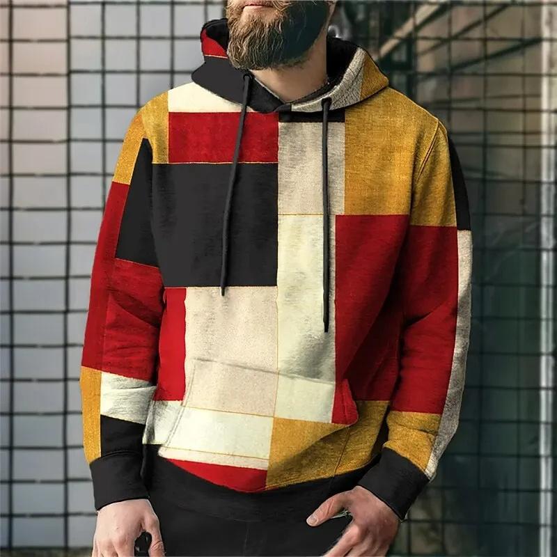 Simulationsnähte Karomuster 3D-gedruckte Kapuzensweatshirts für Herren Colorblock-Pullover Street Unisex-Oberteile Unisex-Hoodies