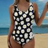 Costum de baie dintr-o piesă sexy de vară cu imprimeu fluture și floare margaretă, Croială slim, Spate adânc în formă de U, Costum de baie la modă atrăgător pentru plajă, piscină, vacanță
