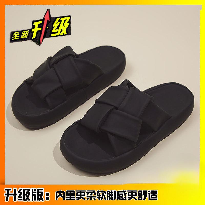 

Тапочки женские летняя одежда 2025 новые повседневные нескользящие сандалии для беременных женщин на толстой подошве пляжные французские высокого класса одним словом 35