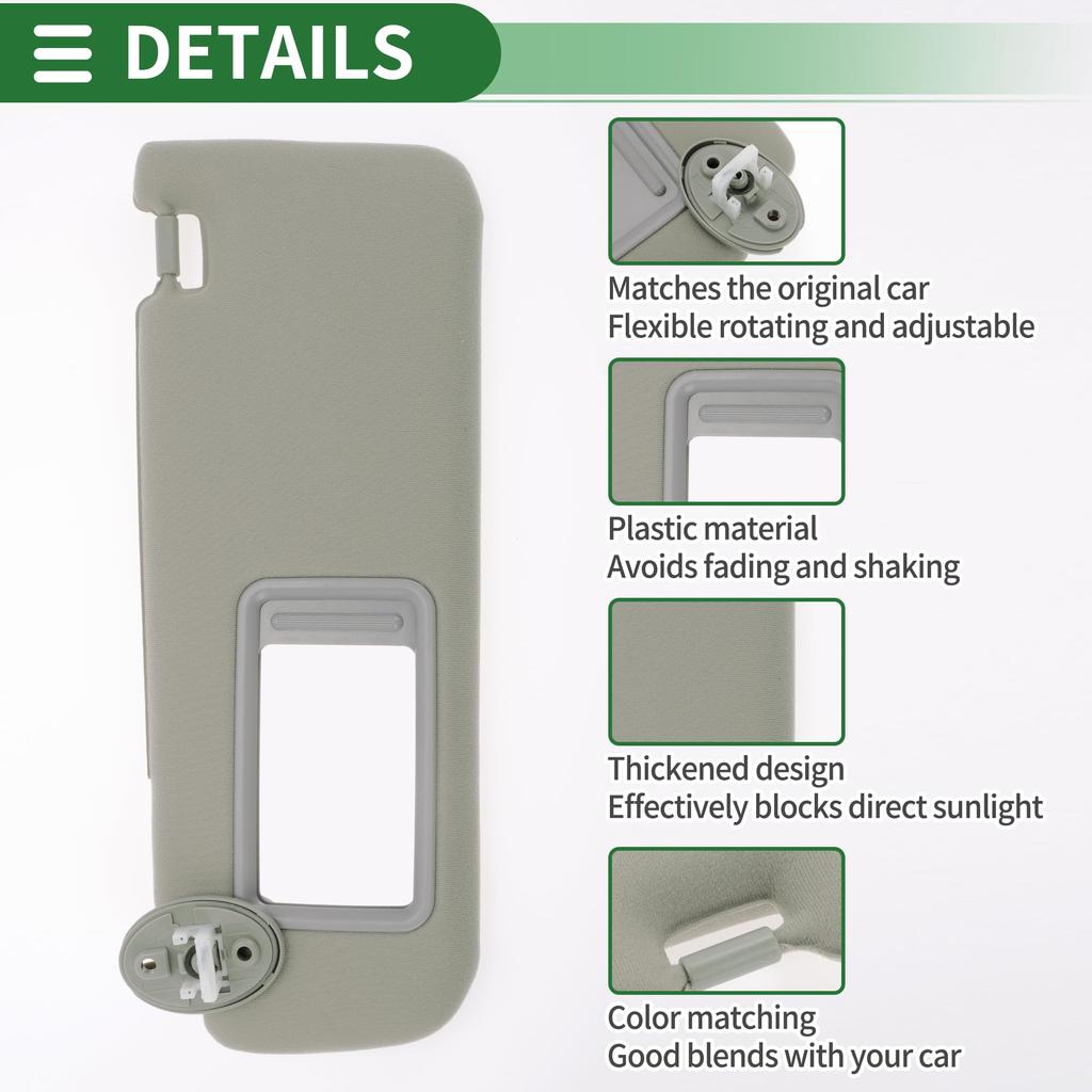 Motoforti Left Driver Sidecar Sun Visor Assembly with for Toyota Camry Part Numbers Mirror, Plastic, 12-17, Gray,