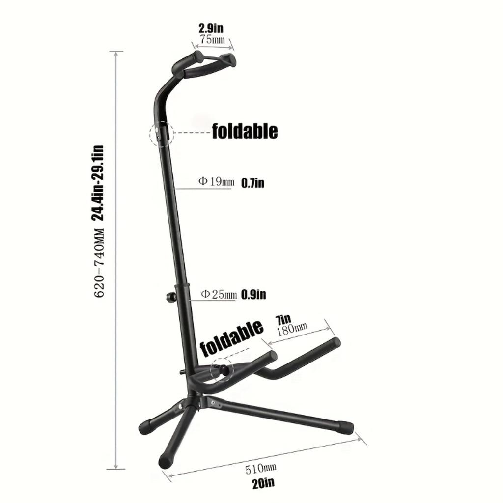 Supporto per Chitarra Pieghevole Portatile Regolabile, Protezione in Spugna a Forma di U con Cinturino di Blocco del Manico Base a Treppiede Stabile per Uso su Palco e in Studio di Registrazione