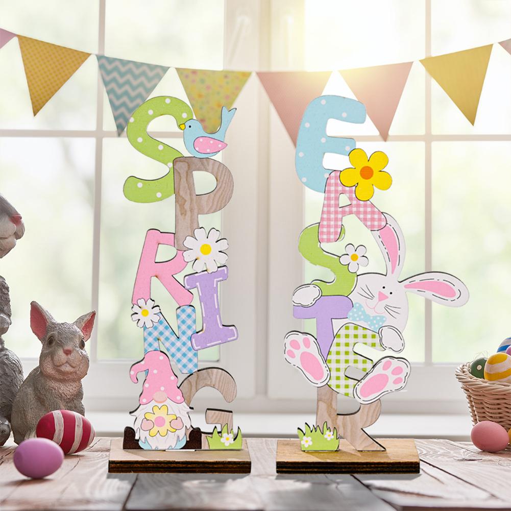Colorful Wooden Easter  Ornaments Multiple Easter Elements Letter Plate Decorations For Home Office Party Workplace Exquisite Gifts