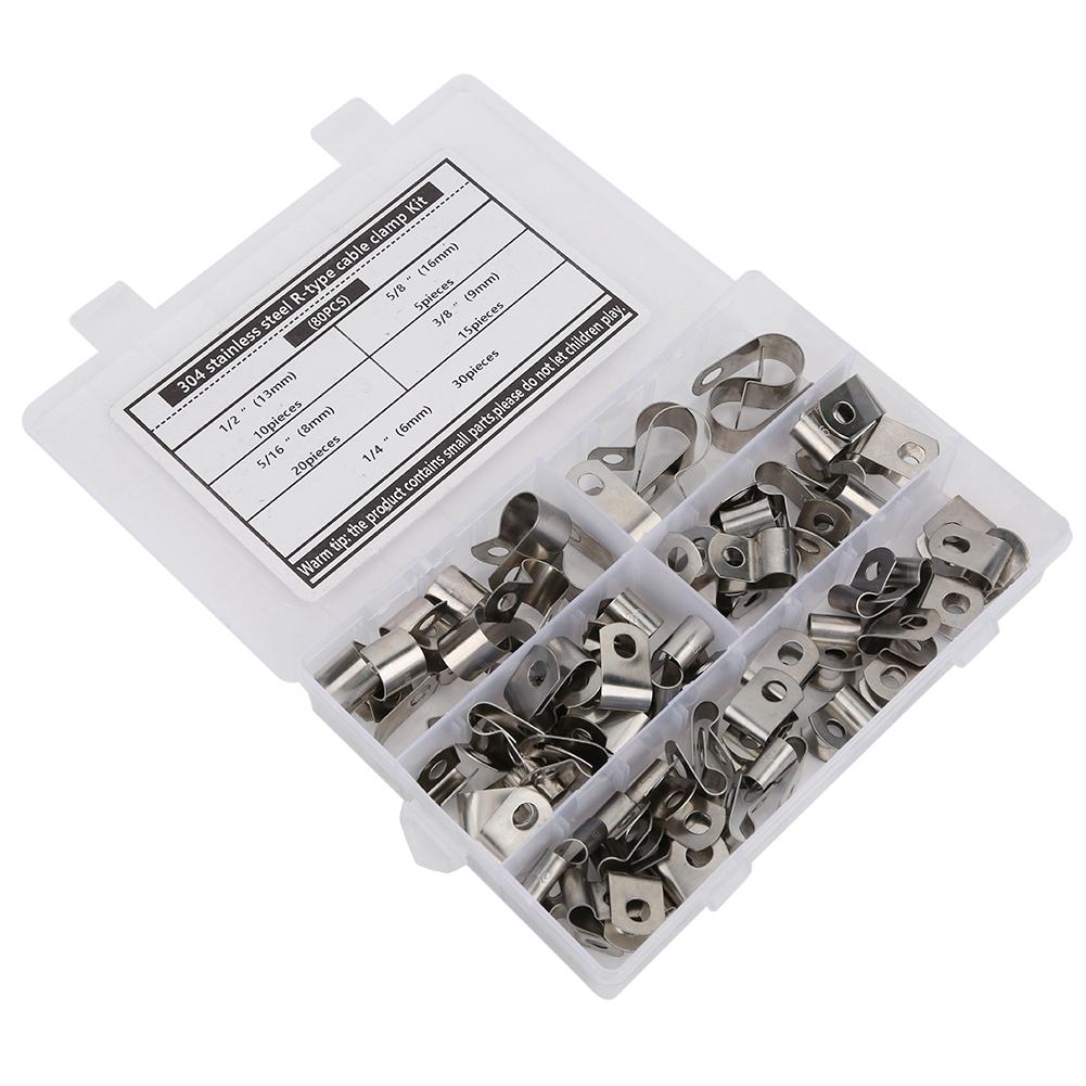 

80PCs R Type Clip Cable Clamp Kit Hardware Parts 304 Stainless Steel Corrosion Resistant 6 16mm