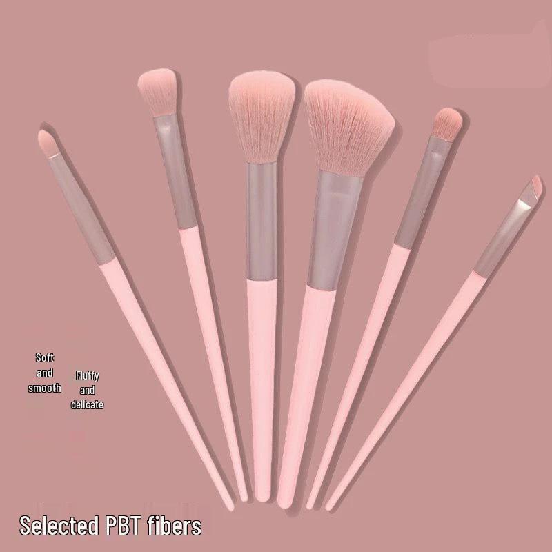 Cangzhou 6-Piece Portable Makeup Brush Set: Foundation, Eyeshadow, Loose Powder, Blush, Eyeliner, Detail.