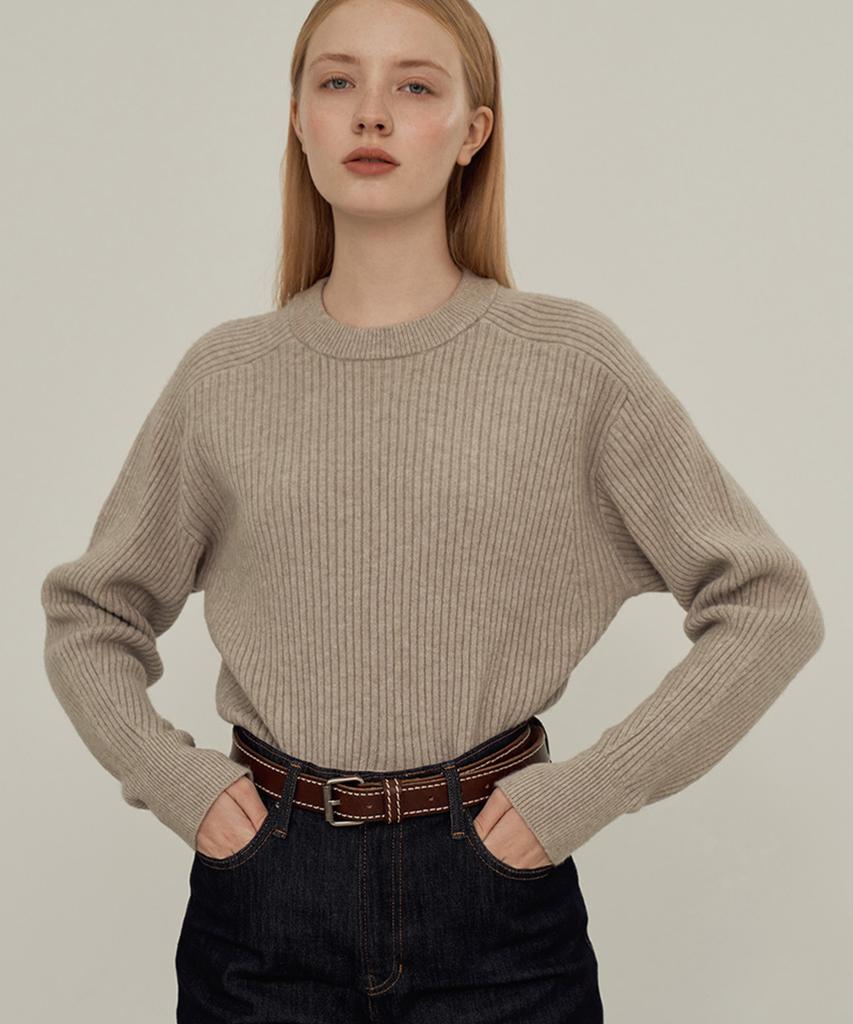 Baseukala Ribbed Round Neck Knitwear (5Colors)