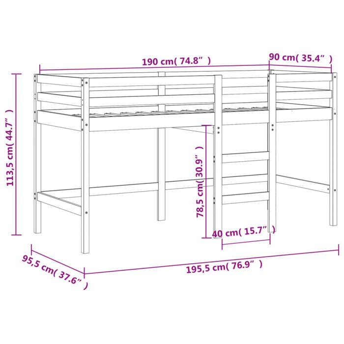 VidaXL Children's Mezzanine Bed and Curtains, Mid Sleeper Bed with Storage, Bedroom Furniture, Modern, White/Black 3283829