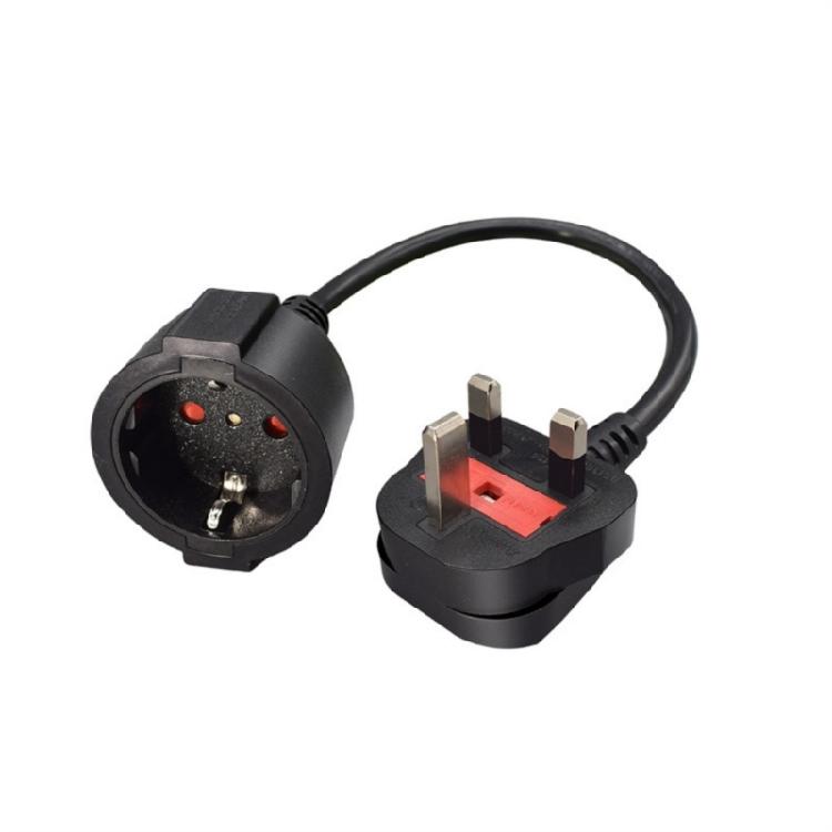 Portable Use Cable, EU 4.8mm Female Receptacle with British Three Pin Male End, Black Three Wire Cord for Mains Matching