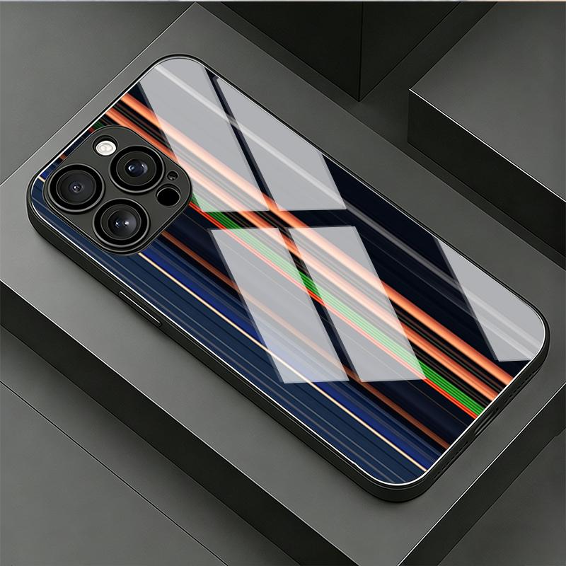 Colorful Vertical Bar Tempered Glass Phone Case for iPhone 17 Pro Max 13 12 11 Pro 16 15 14 Plus X XS XR 7 8 SE2 16E 17Air Cover