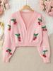European Cherry Embroidered Knitted Cardigan - Casual Loose Long Sleeve Sweater