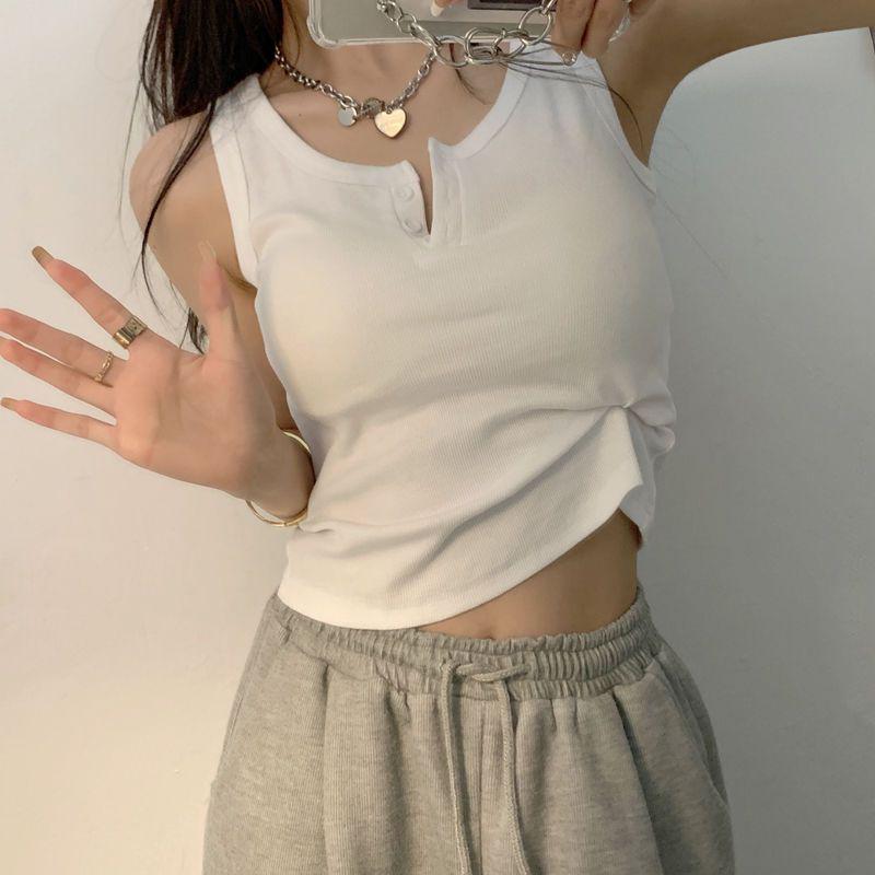 

Plus Size Women s Ribbed Cotton Spaghetti Strap Sleeveless Vest - Spring/Summer 4XL recommended for 200-230 jin білий